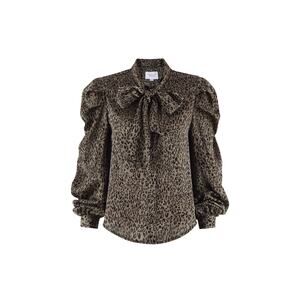 The Shirt by Rochelle Behrens French Bow Shirt in Olive Leopard XS